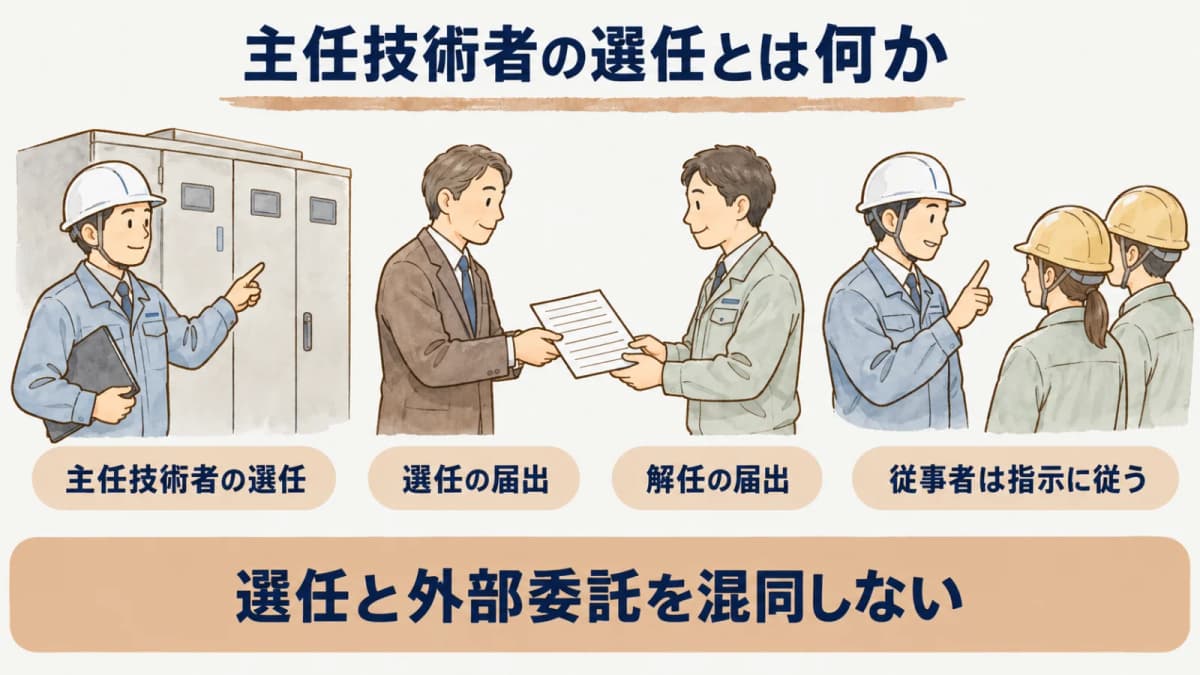 主任技術者の選任とは何か:主任技術者の選任、選任の届出、解任の届出、従事者は指示に従う