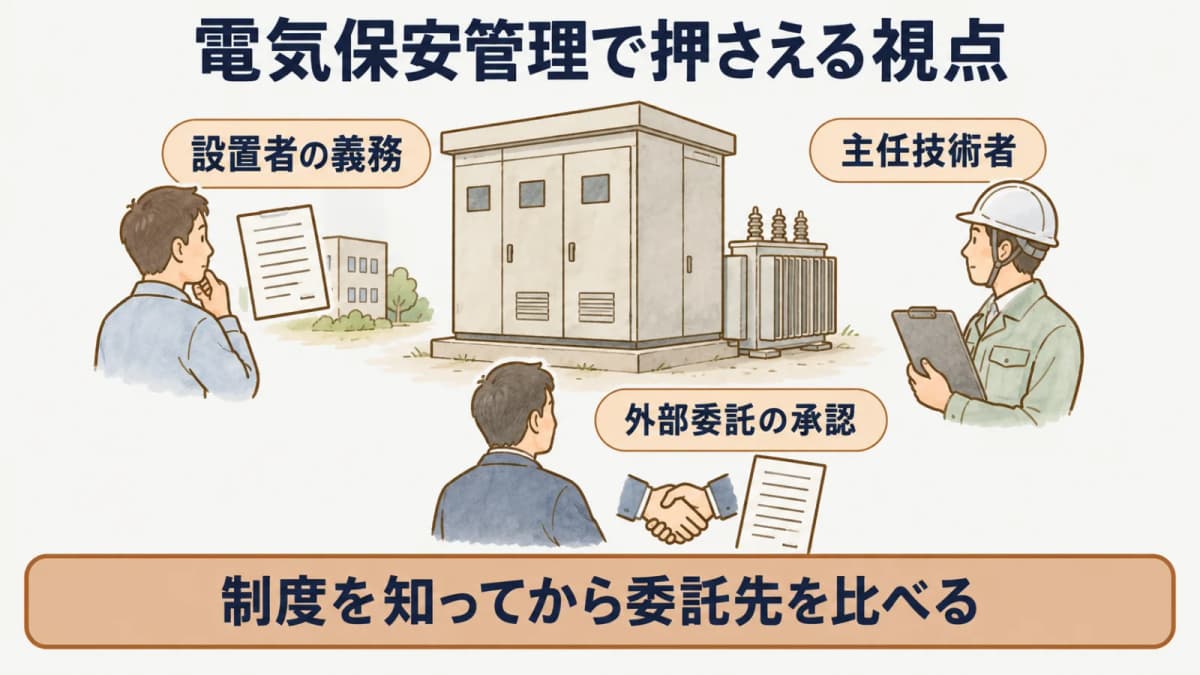 電気保安管理で押さえる視点:設置者の義務、主任技術者、外部委託の承認