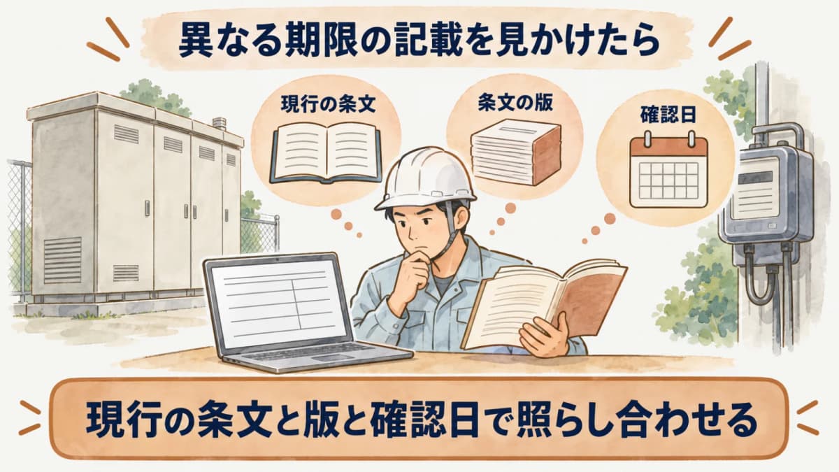 異なる期限の記載を見かけたら:現行の条文、条文の版、確認日