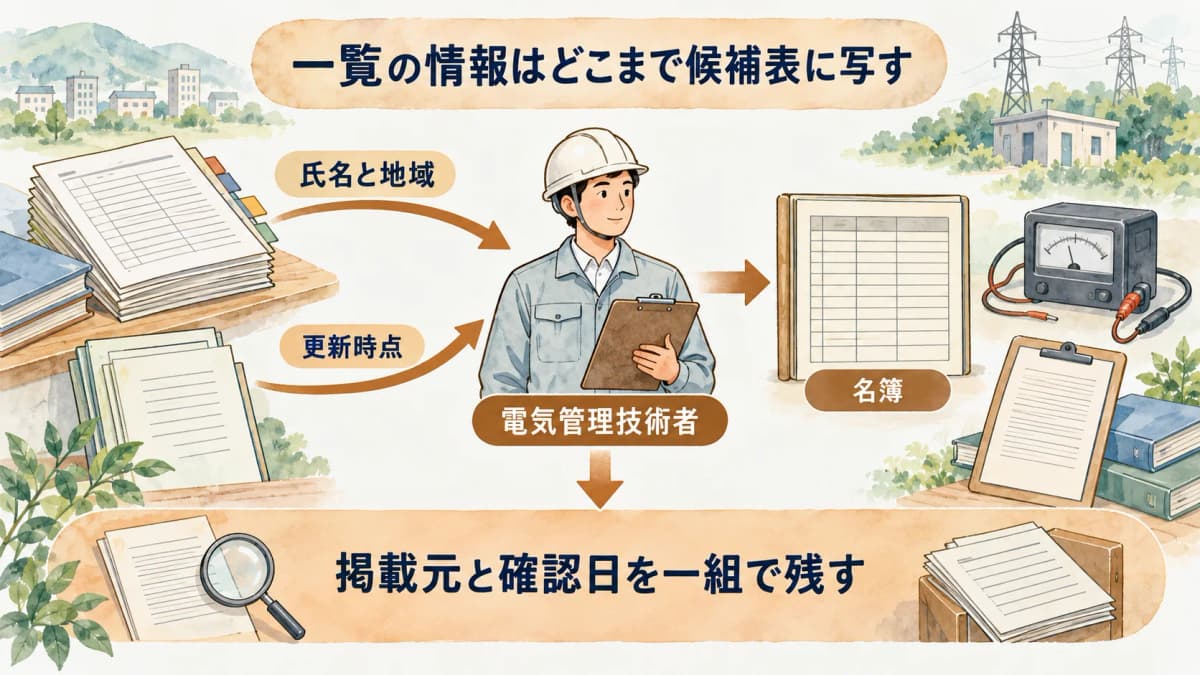 電気管理技術者の公開名簿の確認ポイントを示す図解1