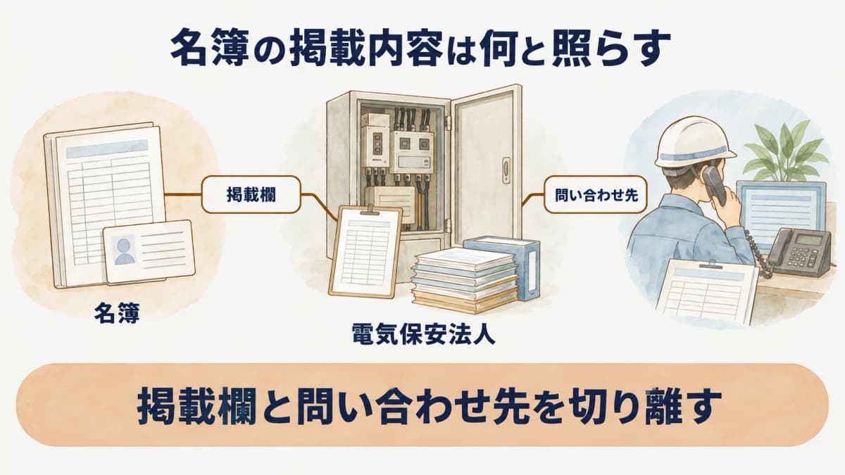 電気保安法人の公開名簿の確認ポイントを示す図解1