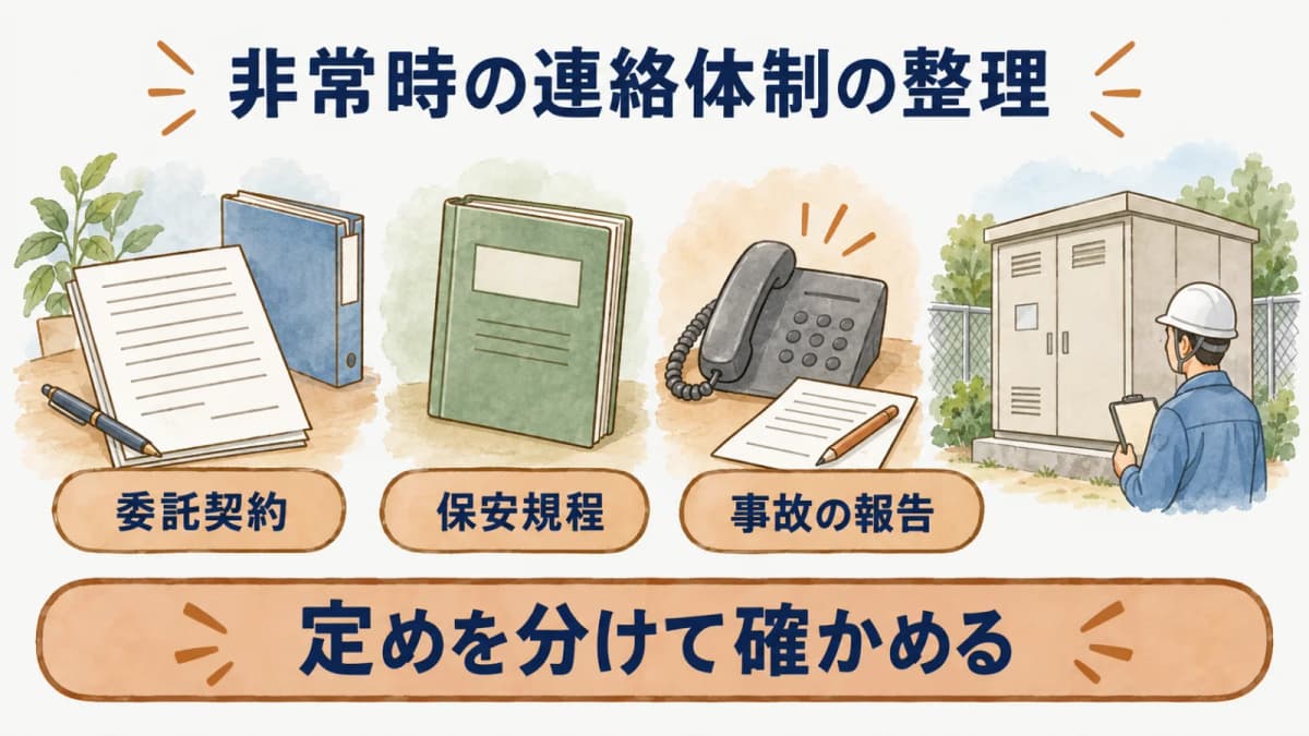 非常時の連絡体制の整理:委託契約、保安規程、事故の報告