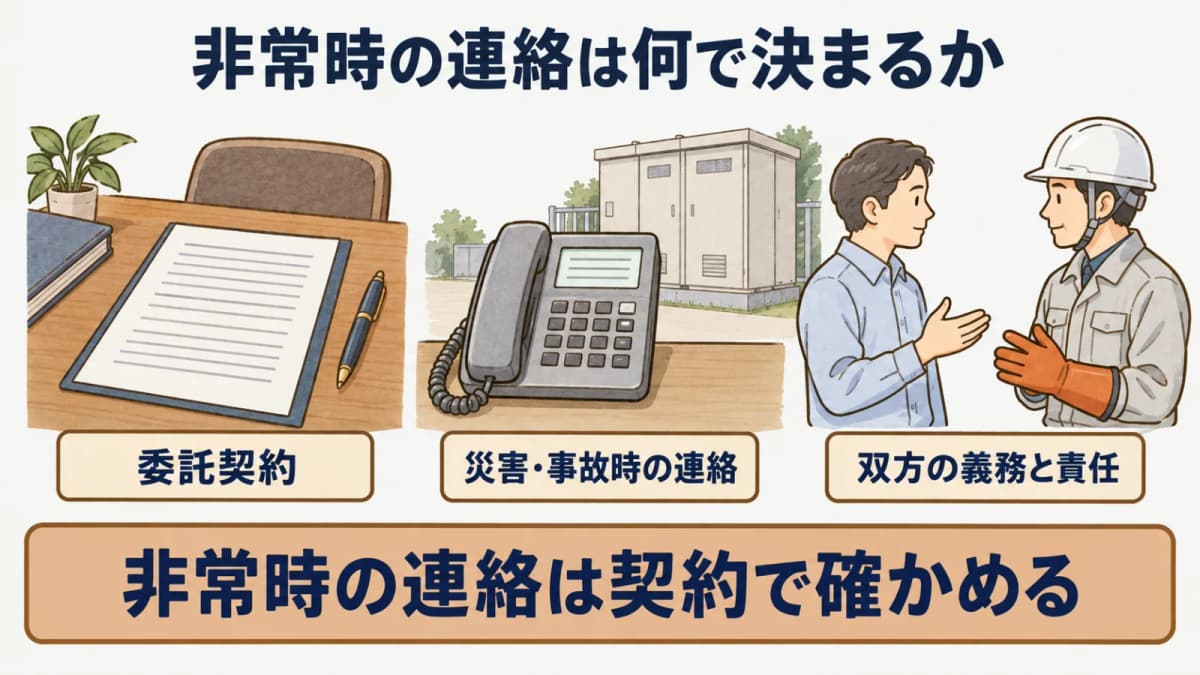 非常時の連絡は何で決まるか:委託契約、災害・事故時の連絡、双方の義務と責任