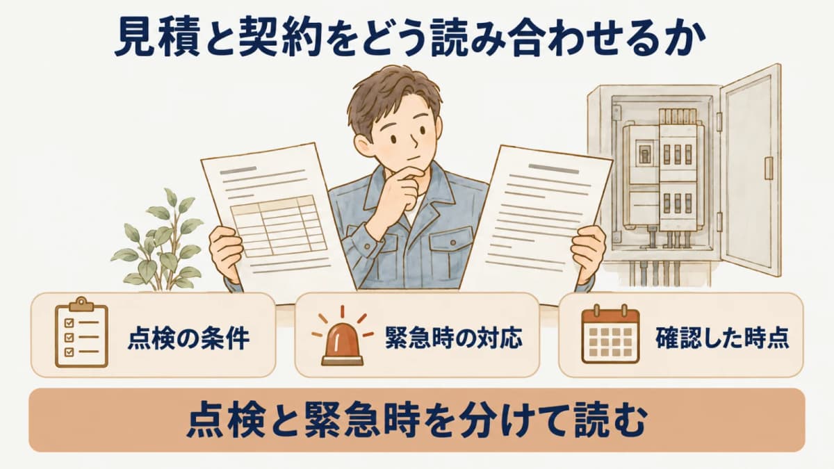 見積と契約をどう読み合わせるか:点検の条件、緊急時の対応、確認した時点
