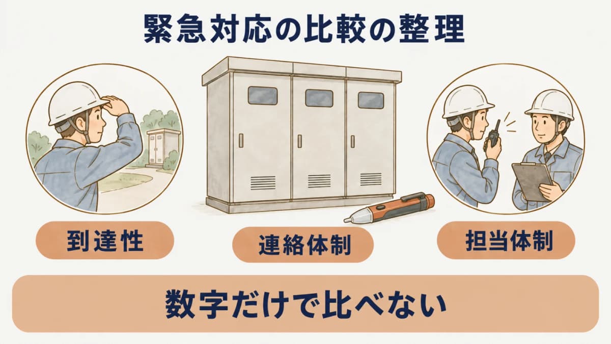緊急対応の比較の整理:到達性、連絡体制、担当体制