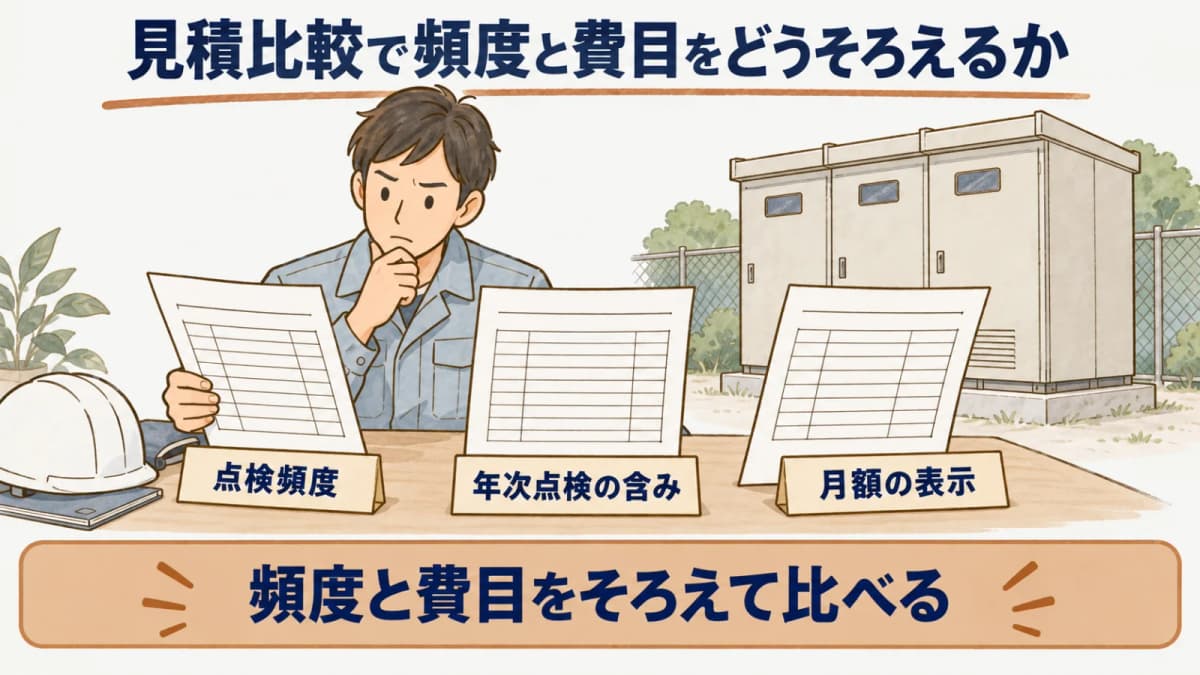 見積比較で頻度と費目をどうそろえるか:点検頻度、年次点検の含み、月額の表示