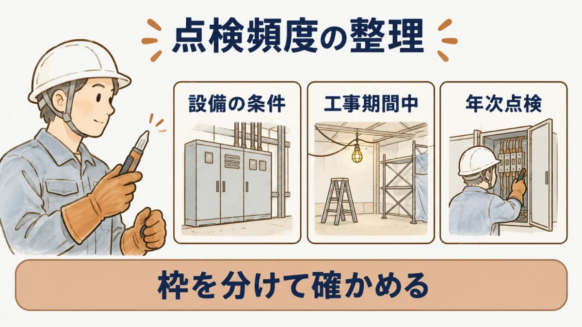 点検頻度の整理:設備の条件、工事期間中、年次点検