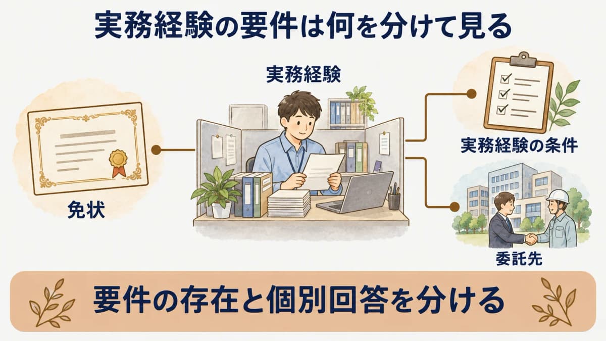 委託先の実務経験の確認ポイントを示す図解1