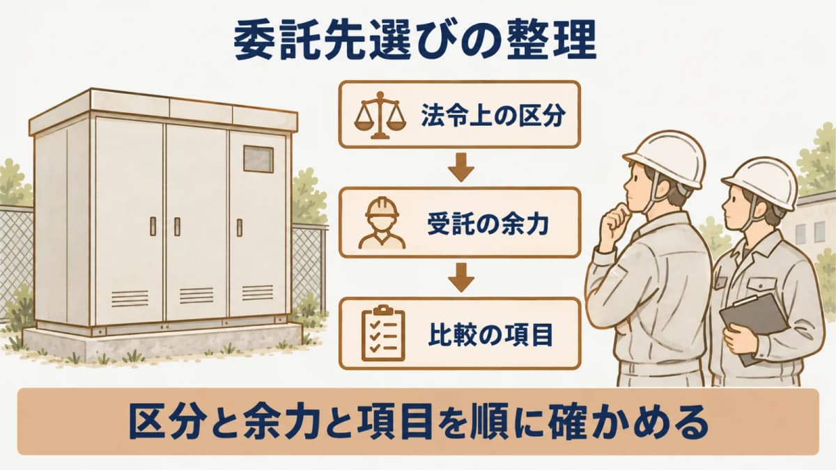 委託先選びの整理:法令上の区分、受託の余力、比較の項目