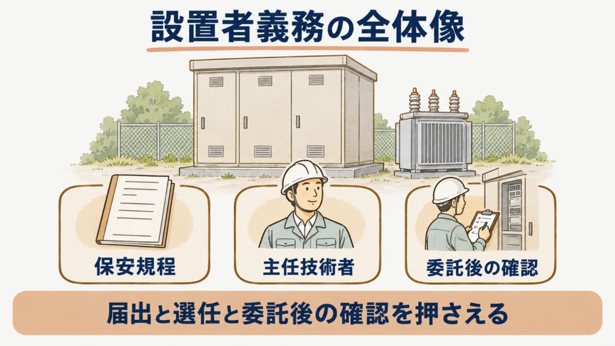 設置者義務の全体像:保安規程、主任技術者、委託後の確認